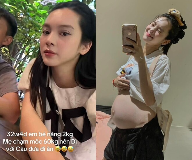 Quỳnh Lương tiết lộ em bé trong bụng có cân nặng vượt chuẩn.