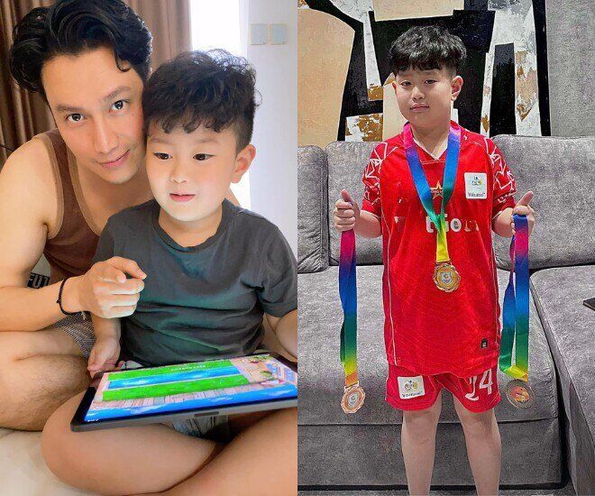 Con trai của Việt Anh từ nhỏ đã bảnh bao, giỏi thể thao.