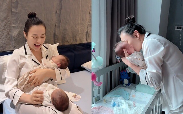Phương Oanh chăm sóc 2 con rất kỹ.