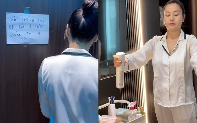 Nữ diễn viên đặt nguyên tắc cho mọi người là phải sát khuẩn 3 lần trước khi vào phòng em bé.