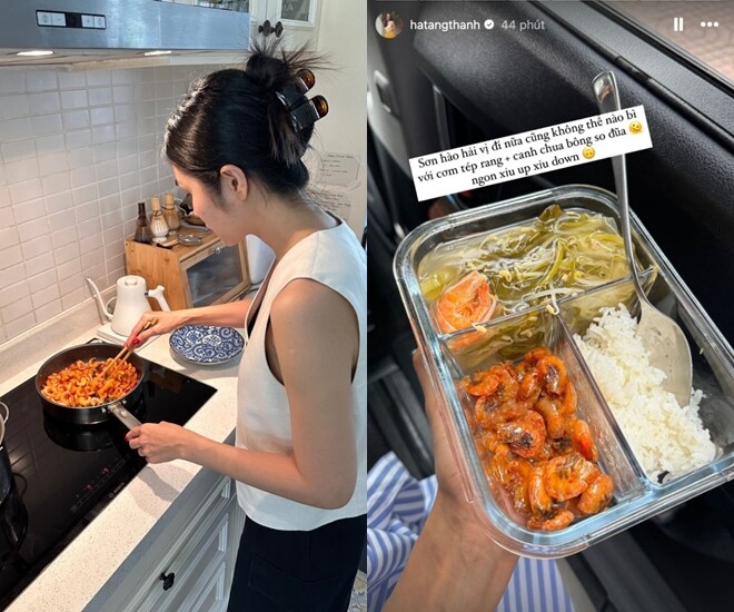 Người đẹp thường xuyên vào bếp nấu ăn cho gia đình.