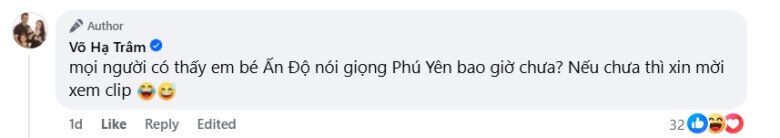 Võ Hạ Trâm hài hước cho biết ái nữ nói giọng Phú Yên.