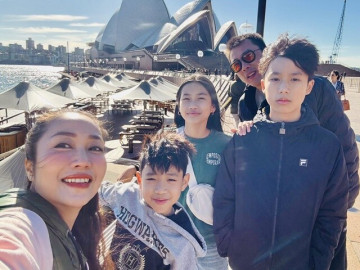 Ốc Thanh Vân đưa chồng con vi vu cảnh đẹp nhất nước Úc, đi giày cao gần 10cm vẫn thấp hơn quý tử 14 tuổi