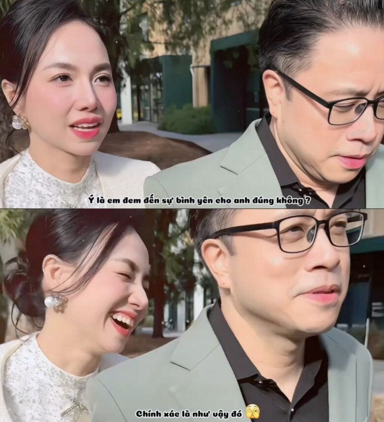 Ở bên Victor Vũ, Đinh Ngọc Diệp nhiều lần buông lời ngọt ngào, “thả thính” ông xã. Đáp lại câu hỏi từ Đinh Ngọc Diệp, Victor Vũ khẳng định vợ chính là người đem lại sự bình yên cho anh.