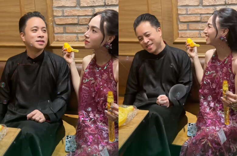 Đinh Ngọc Diệp dí dỏm hỏi chồng: “Em có phải là công chúa bong bóng của đời anh không?” nhưng Victor Vũ mất tới 3 giây để trả lời: “Đúng đấy”. Cặp đôi “trái dấu hút nhau” khiến cư dân mạng được phen cười “khờ” vì độ dễ thương.