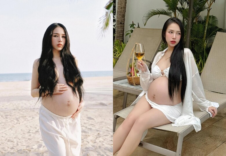 Bầu lần 3, Joyce Phạm đốt mắt người xem khi diện bikini 2 mảnh khoe bụng bầu.