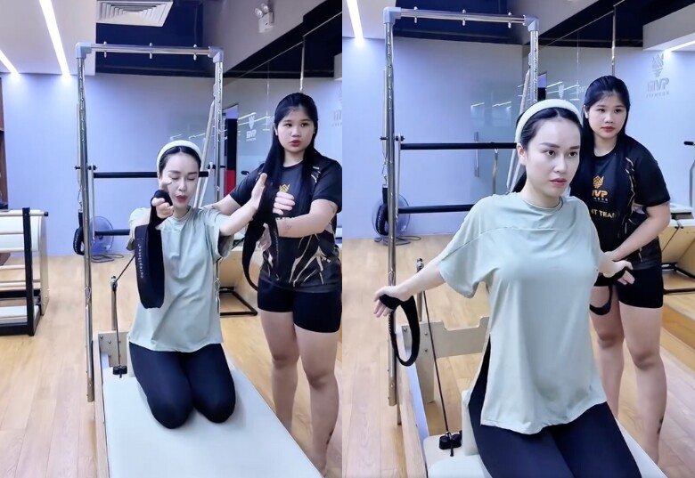 Nữ MC tập luyện đều đặn trong thai kỳ.