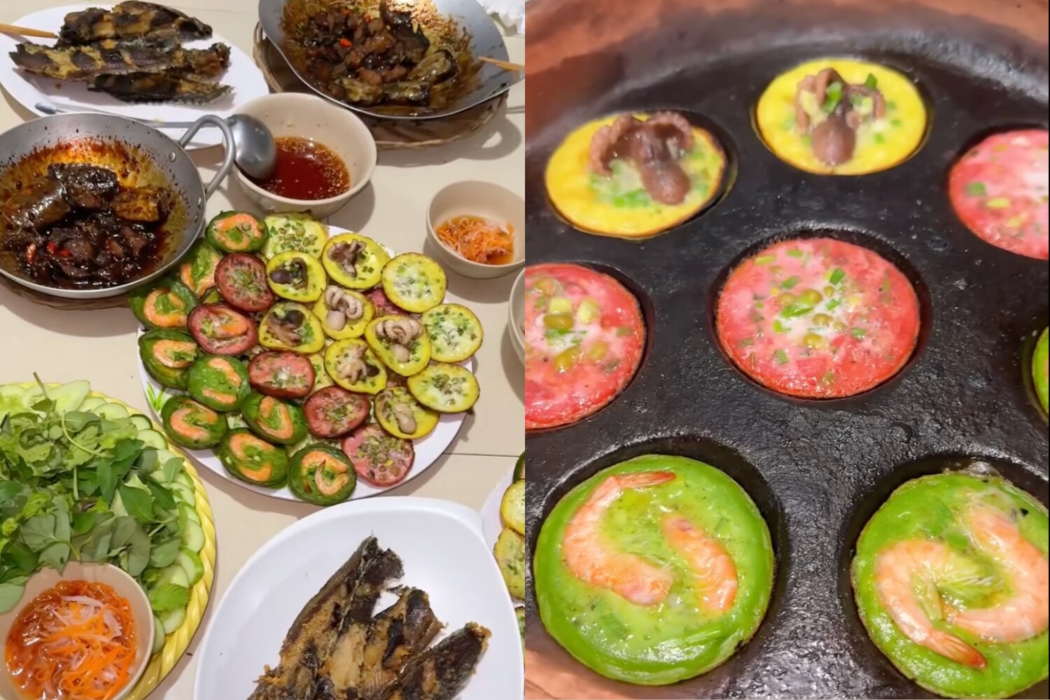 Món bánh khọt 3 màu lạ mắt mẹ bầu vừa sáng tạo ra.
