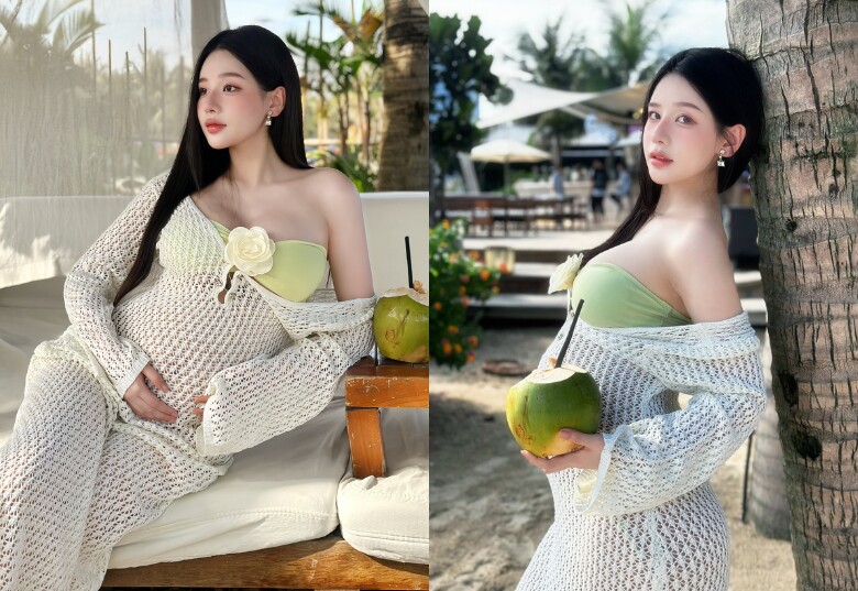Sắc vóc xinh đẹp của Huyền Trang khi bầu những tháng cuối.