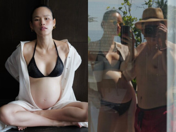Người mẫu Việt diện bikini bé xíu khoe bụng bầu sắp sinh với chồng Tiến sĩ, tạo dáng đến đâu, đốn tim đến đó