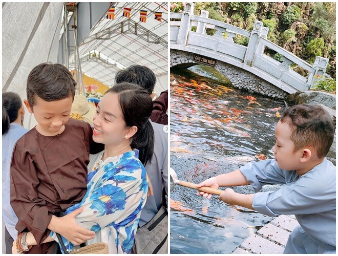 Hot mom Ly Kute cho con trai Khoai Tây lên chùa từ khi bé còn trong bụng mẹ.