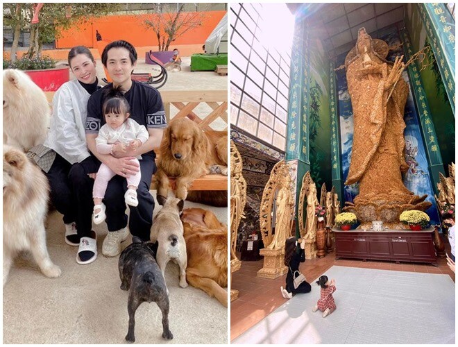 Con gái Đông Nhi rất thành tâm tại chùa.