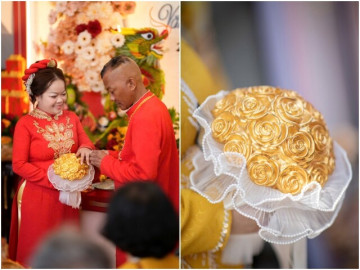 Cô dâu Bình Dương lấy chồng hơn 21 tuổi, hoa cưới được đúc từ 11 cây vàng