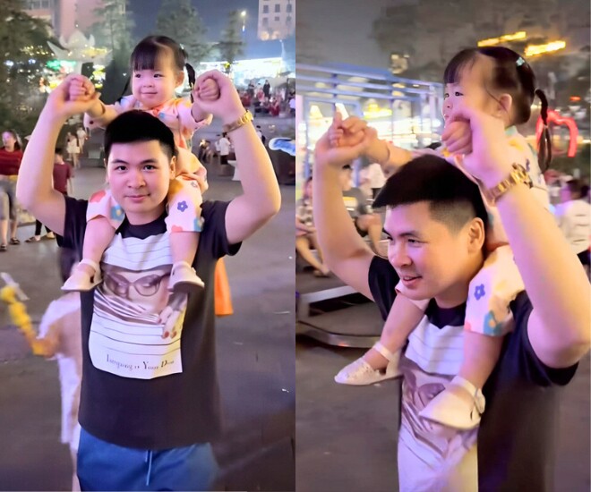 Khoảnh khắc ông xã Đỗ Mỹ Linh cưng chiều ái nữ.
