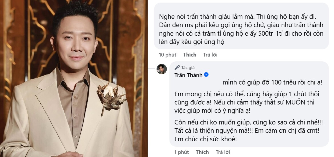 Trấn Thành phản hồi khi bị hỏi vì sao giàu có vẫn kêu gọi từ thiện.