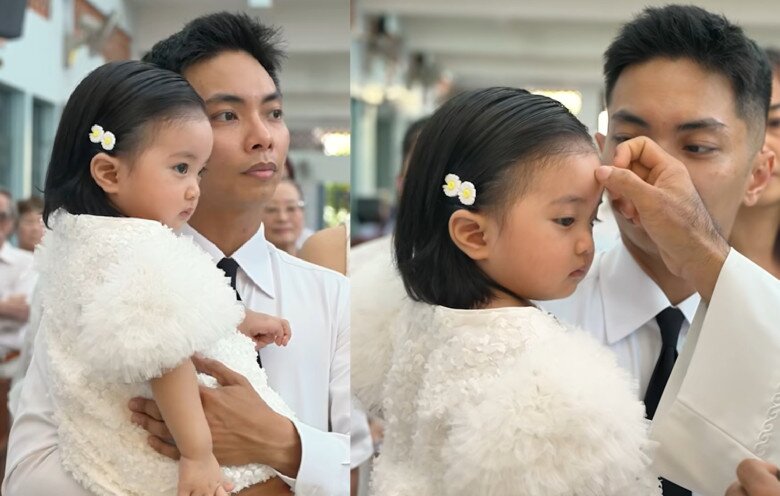 Bé Lisa ngoan ngoãn, rất phối hợp trong quá trình làm lễ.