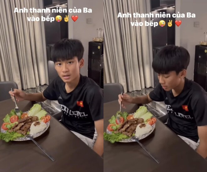 Đại gia Đức Huy khoe con trai tự tay vào bếp.