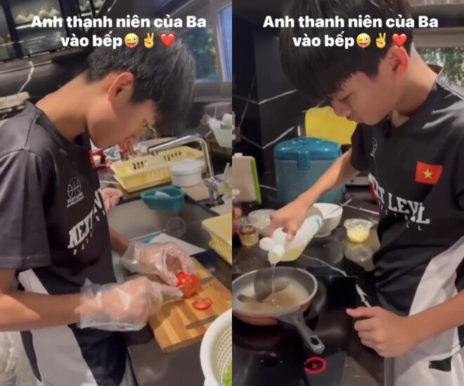 Kỳ Anh thành tạo các bước chế biến món ăn.