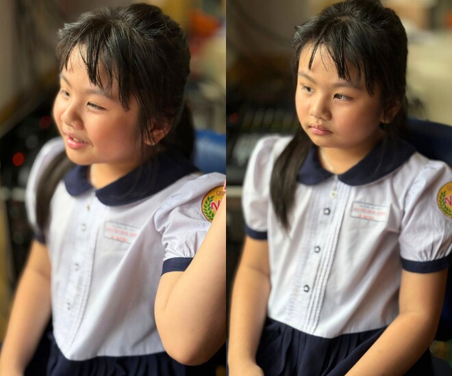 Khoảnh khắc con gái đầu lòng nhà vợ chồng Vân Trang khóc khi dự lễ tổng kết tại trường.