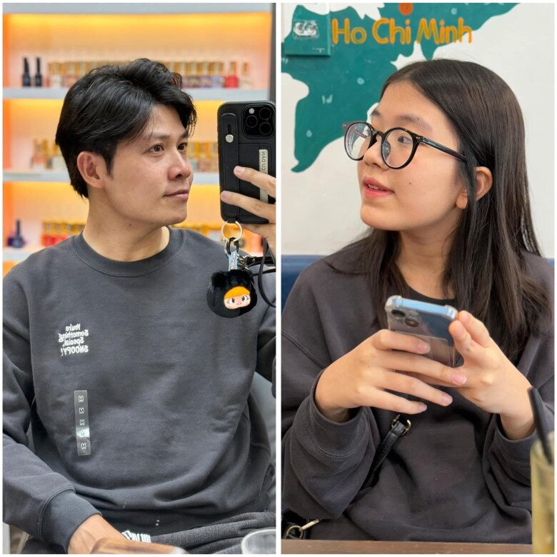 Suri thường mượn áo của bố để mặc.