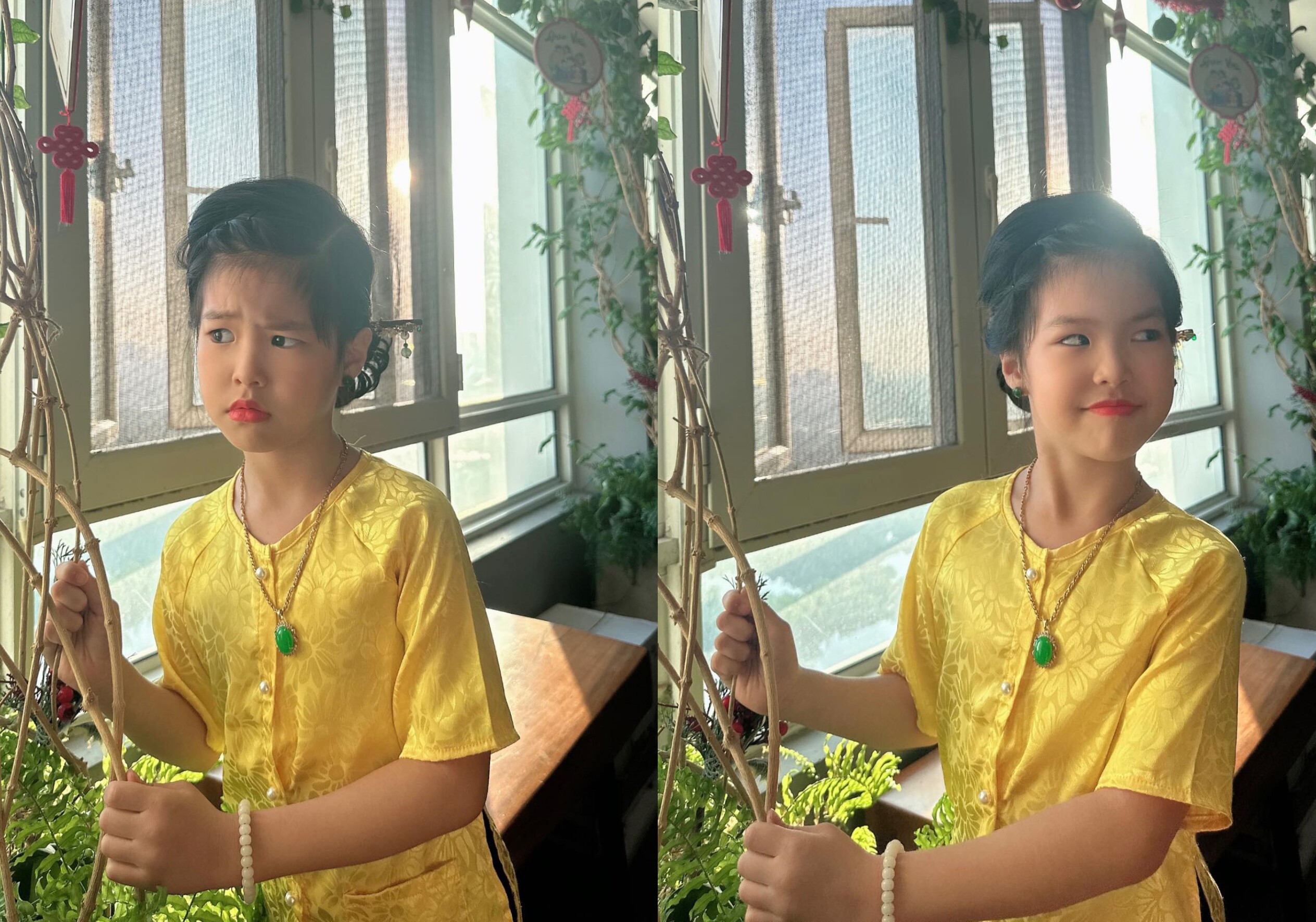 Bé Bông được nhận xét có năng khiếu diễn xuất giống mẹ.