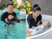 Giải trí - Shark Bình đích thân huấn luyện tập bơi cho cặp song sinh, mướt mồ hôi vẫn khen "cá mập con" là truyền nhân của bố
