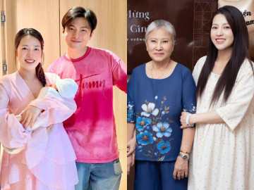 Puka bế con rạng rỡ bên Gin Tuấn Kiệt hậu sinh nở, thiên thần nhỏ là cháu cưng của 2 nhà nội ngoại