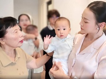 Phương Oanh được mẹ chồng chăm từng li từng tí, bà nội cá mập hạnh phúc khi chơi với 2 cháu song sinh