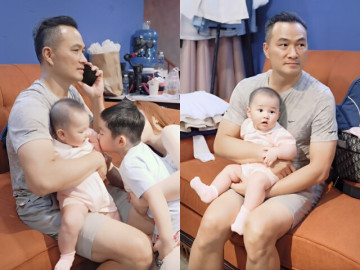 Chi Bảo bận công việc vẫn ngồi ôm con cho vợ đại gia làm điệu, bà xã nhìn ái nữ thừa nhận mình đẻ thuê