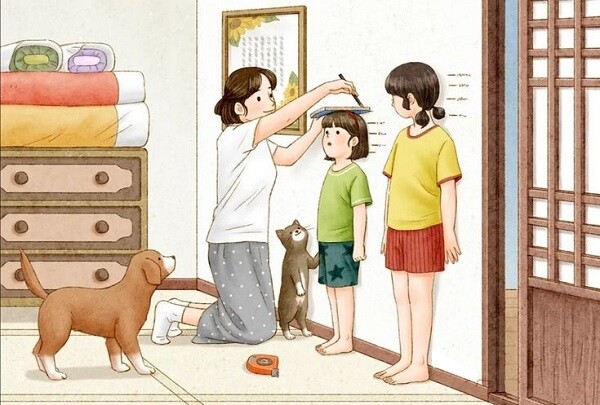 Là lúc bố mẹ đo chiều cao cho con.