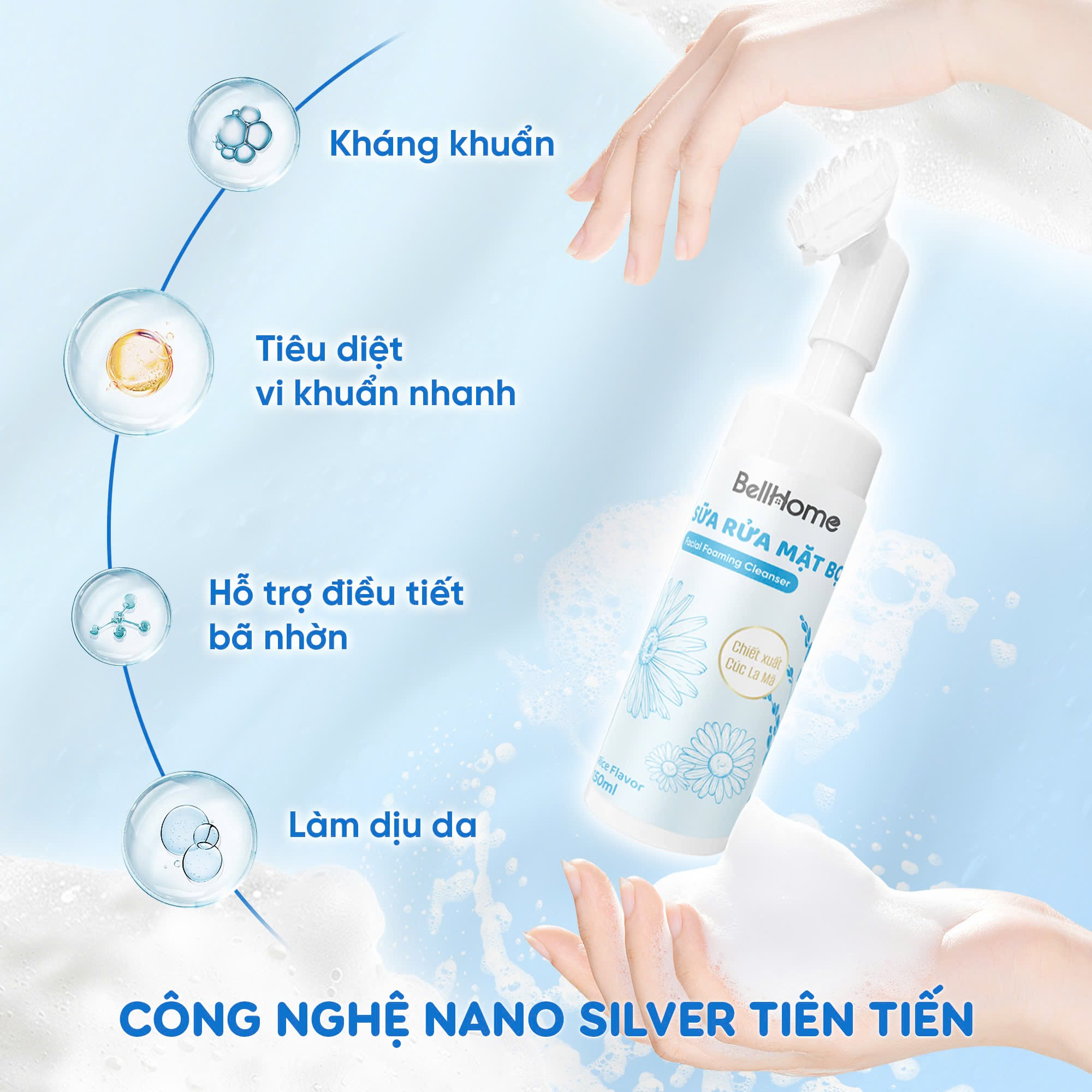 Công nghệ Nano Silver tiên tiến có trong sữa rửa mặt bọt BellHome