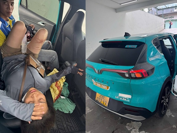 Hình ảnh tài xế taxi đưa nạn nhân đến Bệnh viện Việt Đức cấp cứu. Ảnh MXH