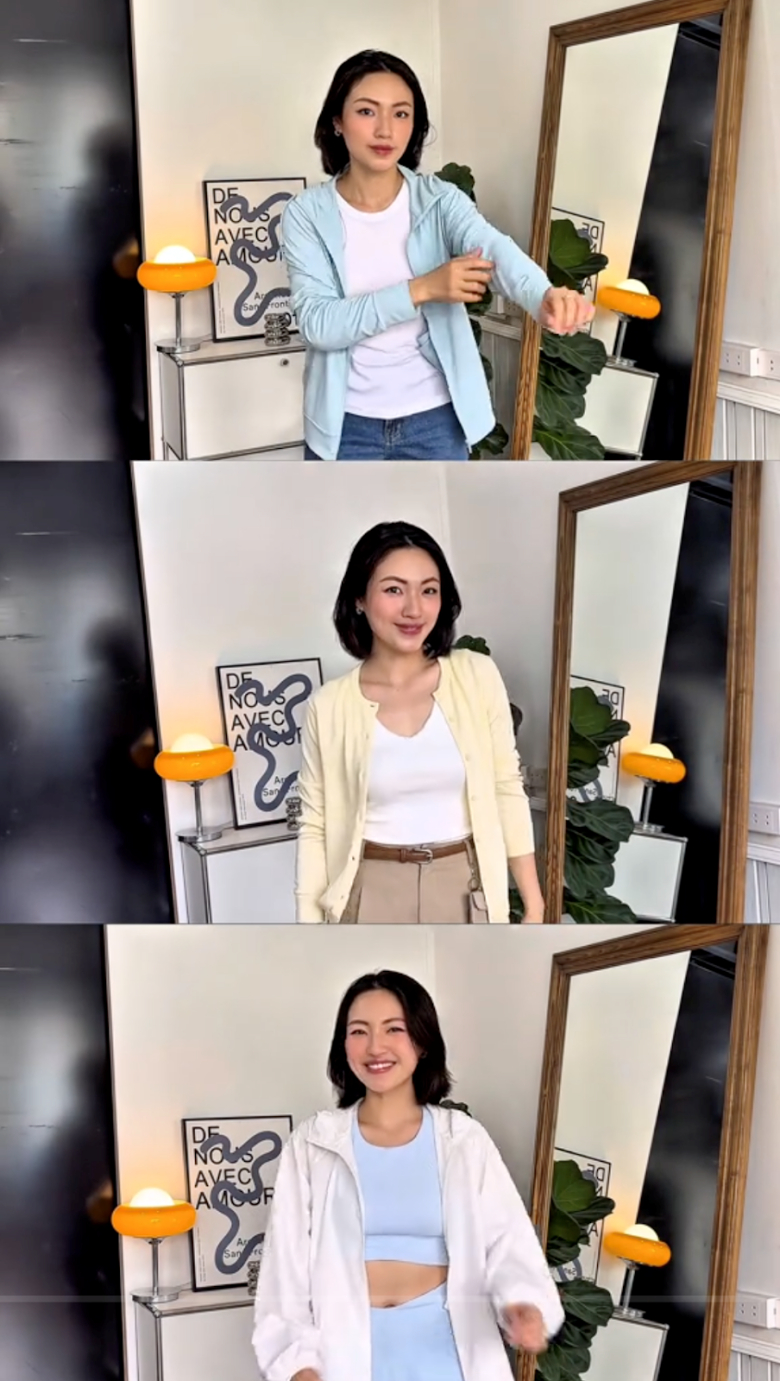 Cilly Nguyễn cũng gợi ý một số mẫu áo chống nắng cho từng dịp khác nhau: Mặc áo hoodie AIRism khi di chuyển bằng xe máy, chọn áo Parka chống thấm nước khi chơi thể thao, và chọn áo cardigan tone màu tươi sáng cho những buổi dạo phố với bạn bè. 