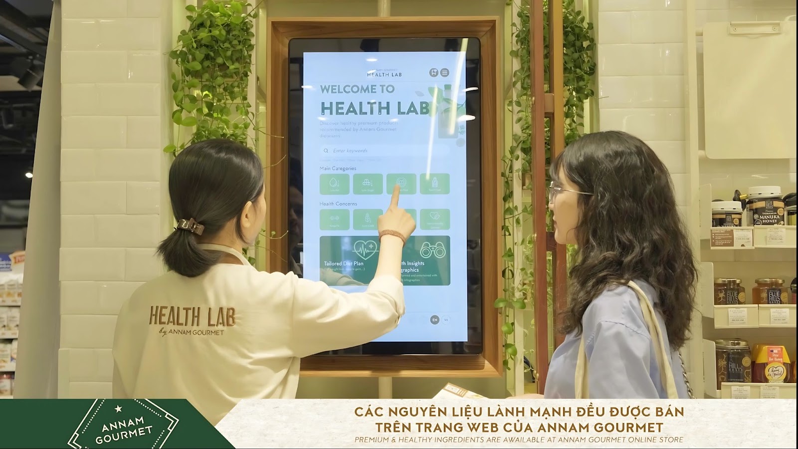 Màn hình LCD tương tác – Công cụ tìm kiếm sản phẩm thông minh tại Annam Gourmet Health Lab
