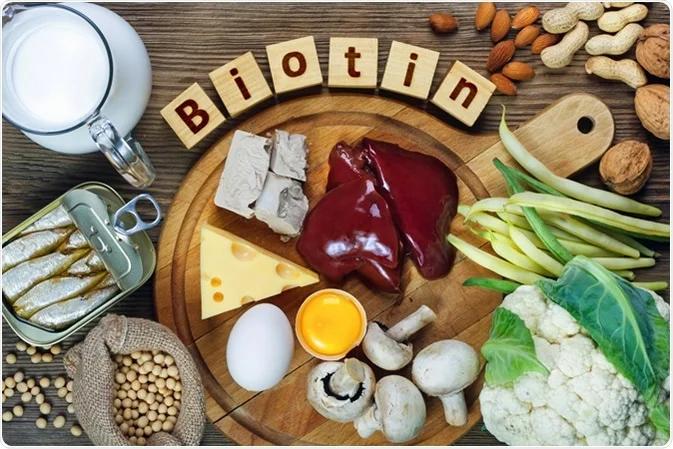 Ngoài dạng uống, biotin còn có thể được nạp thông qua các loại thực phẩm như hạnh nhân, lòng đỏ trứng, các loại cá, khoai lang,... 