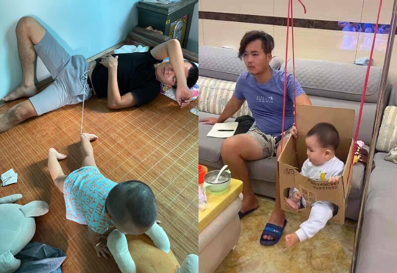 Thế này là bố trông con hay con trông bố!
