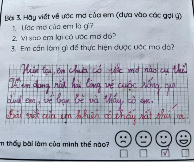 Viết văn nói về ước mơ, bé tiểu học chỉ viết 2 câu đã khiến cô giáo khen “rất thú vị”, dân tình nể phục - 1
