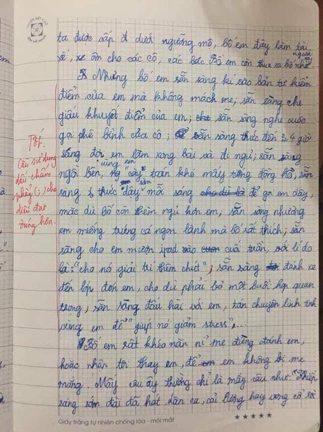 Viết văn so sánh bố mình và “bố người ta”, bé lớp 5 nhận điểm 10 tròn trĩnh, lời phê của cô giáo gây chú ý - 3
