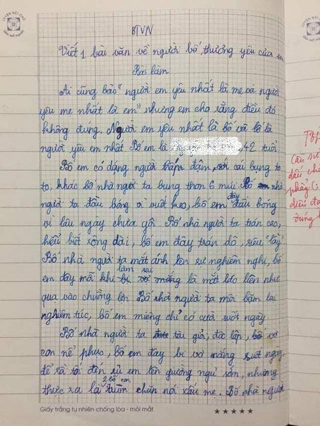 Viết văn so sánh bố mình và “bố người ta”, bé lớp 5 nhận điểm 10 tròn trĩnh, lời phê của cô giáo gây chú ý - 2