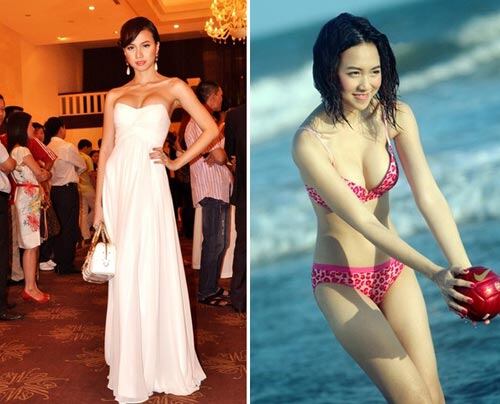Bên cạnh đó, người đẹp họ Đinh cũng vướng nghi vấn trùng tu vòng một khi thường xuyên xuất hiện với những bộ trang phục khoe vòng một đầy đặn quá đà.