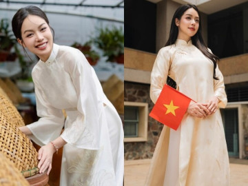 Vẫn là áo dài trắng nhưng Hoa hậu Thanh Thủy luôn thêm một chi tiết tinh tế