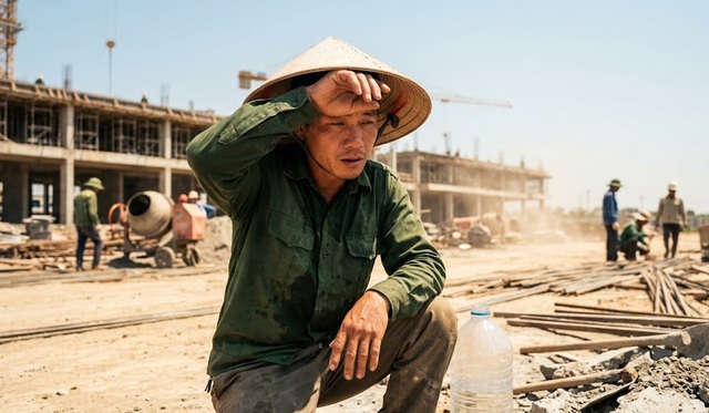 Làm việc dưới trời nắng gắt kéo dài làm tăng nguy cơ say nắng nguy hiểm - Hình minh họa
