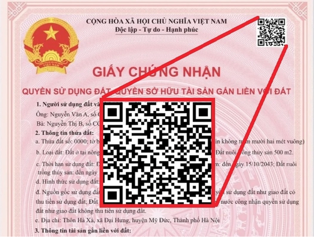 Người dân có thể tra cứu sổ đỏ (Giấy chứng nhận quyền sử dụng đất) bằng mã QR. Ảnh: TL