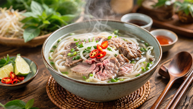 Một bát phở nóng hổi với nước dùng đậm đà là lựa chọn quen thuộc của nhiều người, nhưng cũng có thể chứa lượng muối đáng kể nếu tiêu thụ hết phần nước.