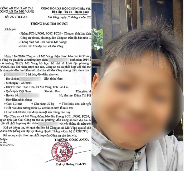 Cơ quan công an phát thông báo tiềm kiếm cháu A.. Ảnh: CACC