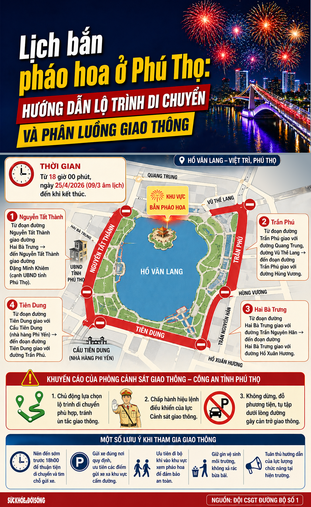 Lịch bắn pháo hoa ở Phú Thọ: Hướng dẫn lộ trình di chuyển và phân luồng giao thông - 1