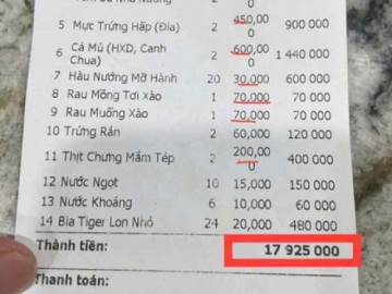 Xôn xao hóa đơn bữa ăn gần 18 triệu đồng, trong đó ghẹ đỏ 1,7 triệu đồng/kg ở Sầm Sơn