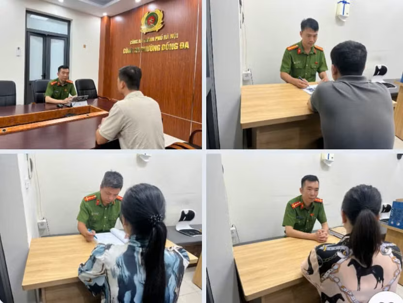 Những người liên quan trong vụ việc làm việc với cơ quan công an. Ảnh: CACC
