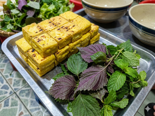 Đậu phụ nướng vàng ruộm, dừa tươi bánh tẻ...