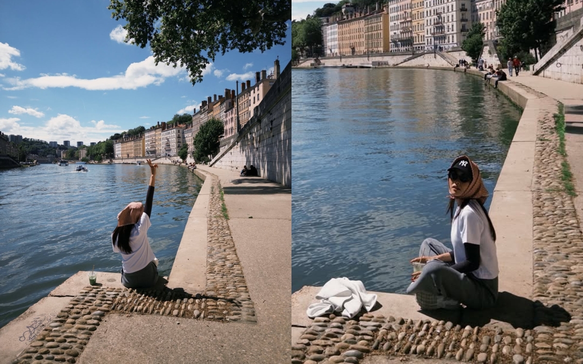 Chiều 18/5, Tăng Thanh Hà chia sẻ loạt ảnh du lịch ở Lyon, Pháp. Cô diện phong cách quen thuộc gồm áo phông, quần ống đứng và mũ lưỡi trai. Diễn viên tạo vẻ tinh nghịch bằng chiếc khăn trùm đầu theo phong cách bà thím.